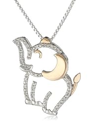 XPY Sterling Silver and 14k Rose Gold Diamond Elephant Pendant Necklace, 18"