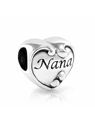 925 Sterling Silver Heart Love Nana Bead Charm Fits Pandora Bracelet