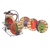 Certified International Sunshine Garden 7-Piece Olive Oil Set with Metal Rack