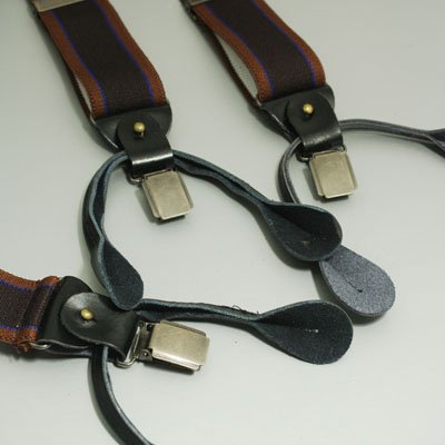 Order Classic Men's Brown striped Suspenders for work Y-Back Clip-On genuine Leather SP1032