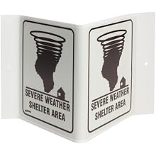 Brady V1SWG4G 6" Height, 9" Width, 4" Depth, Acrylic Backed, Black On White Color Glow-In-The-Dark Standard "V" Sign, Legend "Severe Weather Shelter Area (With Picto)"
