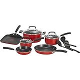 T-fal C112SC Signature Nonstick Expert Thermo-Spot Heat Indicator Cookware Set, 12-Piece, Red