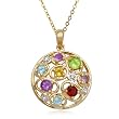 18k Gold Overlay Sterling Silver Multi-Gemstone and Diamond Accent Pendant, 18"