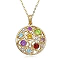 18k Gold Plated Sterling Silver Multi-Gemstone and Diamond Accent Pendant, 18