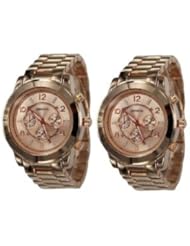 2 PACK Rose Gold Geneva Chronograph Designer Watch with Metal Link Band