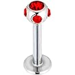 14 Gauge Red Five-Gem Labret Monroe- 3/8"