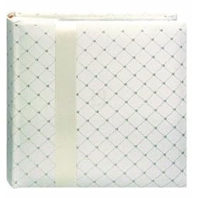 4X6 2-UP 200 POCKET WEDDING IVORY DIAMOND FABRIC RIBBON ALBUM - IVORY - Photo Album