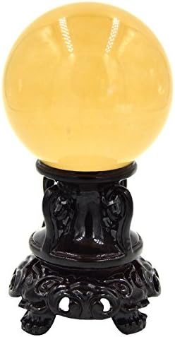 Parma77 Natural Yellow Citrine Crystal Sphere Healing Stone Ball with Vintage Woodstand Home Ofiice Desk Decoration for Wealth and Money (Crystal Ball 2inch(50mm))