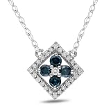 10k White Gold 1/2 CT TDW Blue and White Diamond Necklace With Chain (G-H, I1-I2)