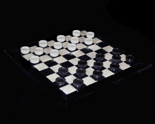 41L7iSZgdBL Black & Tan Marble Checkers Game Set   12 Board with Gift Case