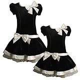 Bonnie Jean GIRLS 2T-6X 2-Piece BLACK IVORY VELVET SATIN DOUBLE BOW Special Occasion Flower Girl Holiday Party Dress