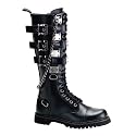 MENS SIZING Leather Calf Boots Black Gothic Boots Hardware Buckles Combat Boots Metal Plates
