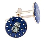 Gold plated cufflinks with an owl with a blue background accent. Presentation boxed. Made in the USA