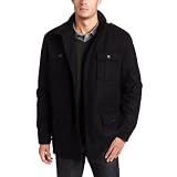 Michael Kors Men's Quincy Wool Blend Button Front Multi Pocket Field Coat, Black, Medium