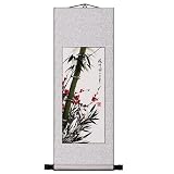 Handmade Bamboo & Plum Blossom Scroll Wall Art Painting