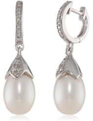 Sterling-Silver and Diamond Freshwater Cultured Pearl Earrings (0.05 cttw, G-H Color, I2-I3 Clarity)
