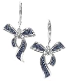 Sterling Silver Blue Denim Ribbon and Bow Leverback Earrings