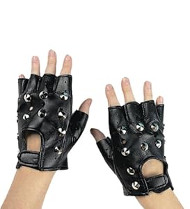 Polyester Rock Star Studded Fingerless Gloves