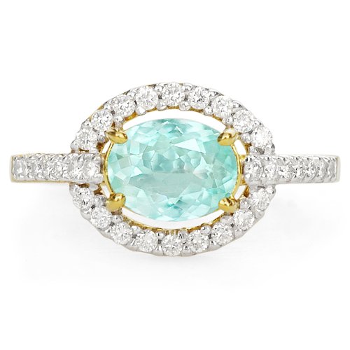 【GemsTV】 18K パライバトルマリン & ダイヤモンド YGリング