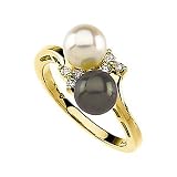 14K White or Yellow Gold Black and White Akoya Cultured Pearl and Diamond Ring