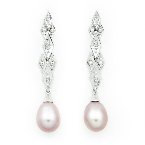 Click To Sterling Silver Mini Diamonds with Diamonds Earrings with Pink Freshwater Drop Pearls Details... Sterling Silver Mini Diamonds with Diamonds Earrings with Pink Freshwater Drop Pearls