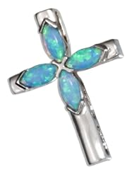 Sterling Silver Lab Created Blue Opal Cross Pendant