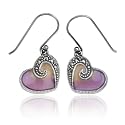 Sterling Silver Marcasite & Purple Epoxy Heart Earrings