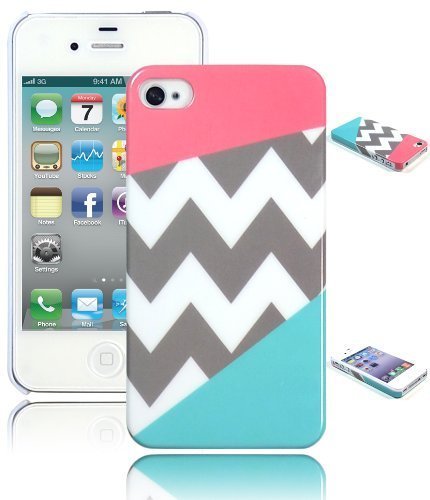 iPhone 4, 4s, 4gs Case, Bastex Heavy Duty Soft Chevron Design TPU Case Cover for Apple iPhone 4, 4s, 4gs (Coral Pink/Teal)