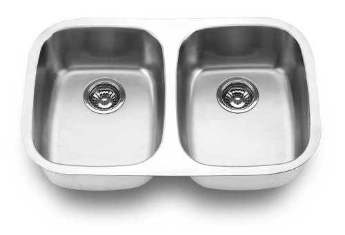 Yosemite Home Decor MAG505 18-Gauge Stainless Steel Undermount Double-Bowl Sink, Satin Finish