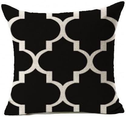 Cotton Linen Quatrefoil Accent Trellis Accent Decorative Throw Pillow Cover 18 x 18 Inch(Black and White)