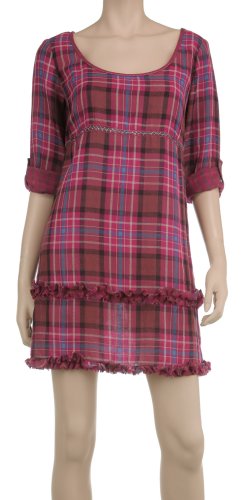 MAXSTUDIO ROLLED CUFFED SLEEVE PLAID DRESS