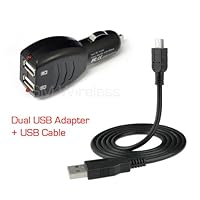 For HTC ThunderBolt 4G / HD2 / EVO Shift 4G / HD7 / G2 / Desire ADR6275Aria / myTouch 4G / G2 / myTouch 3G Slide / Supersonic EVO 4G / Droid Incredible / HD2 / Nexus One HPF(TM) 2-Port Dual USB Car Charger Adapter with USB Charging Data Cable