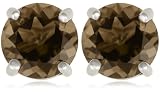 Sterling Silver 6mm Round Smoky Quartz Stud Earrings