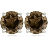 Sterling Silver 6mm Round Smoky Quartz Stud Earrings