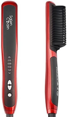 SalonChain Hair Straightening Brush 30s Instant Heat 60s Quick Styling Hair Straightener Anion Hair Care Anti Scald US Plug (Red)