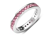 1.00cttw Natural Round Rhodolite Garnet (AA+ Clarity,Pink-Color) Eternity Band in 14K White Gold.