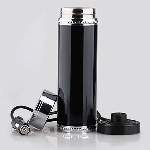 Samtech Stainless Steel Car Heated Travel Coffee Mug Thermos Electric Kettle Boiling Water , Leak Proof, 13 oz, Black