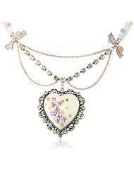 Betsey Johnson "Vintage Bows" Floral Printed Heart Pendant Necklace, 20"