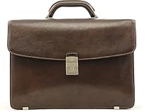 Tony Perotti Mens Italian Bull Leather [Personalized Initials Embossing] Giorgio Leather Laptop Briefcase in Brown
