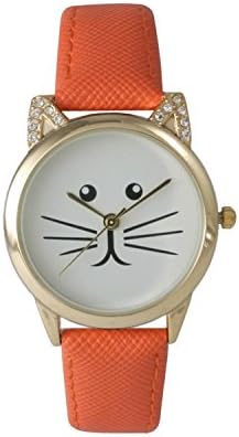 Olivia Pratt Women's Rhinestone Tomcat Silicone Watch - Orange