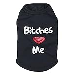 Ollypet Dog Funny Shirt "Bitches Love me" Black Vest Heart Print Clearance XXS/XS/S/M/L