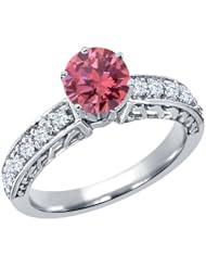 1.05 Ct Round Pink Diamond White Topaz 925 Sterling Silver Ring