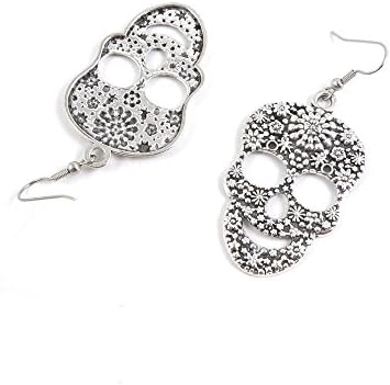 2 Pairs Jewelry Making Antique Silver Tone Earring Supplies Hooks Findings Charms J6YP6 Flower Skull Head