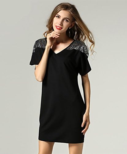 UWISH Women's Fashion V Neck Short Dolman Sleeve Sequin Loose Dress Black US 16W