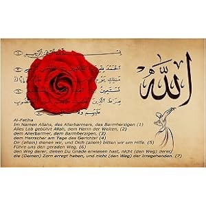 80 x 50 cm Islambild auf Leinwand Al Fatiha Rose Allah Islam Bild