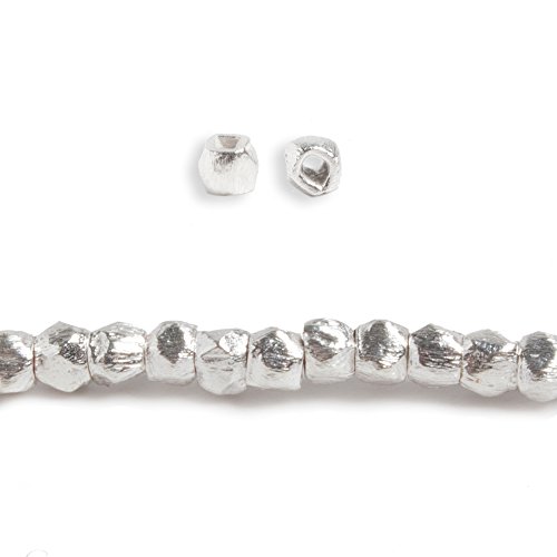 2.5 - 3mm Sterling Silver Plated Copper Brushed Faceted Nugget Beads 8 inch 75 beads