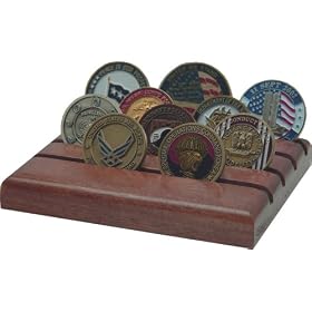 12 Coin, Solid African Mahogany, Red Stain, Military Challenge Coin Holder, Flat
