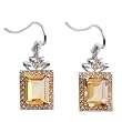 EXP Sterling Silver Rectangular Citrine Dangle Earrings with Flower Accent
