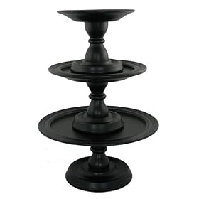 America Retold Round Pedestal Wood Cake Stands, Set of 3, Distressed Black