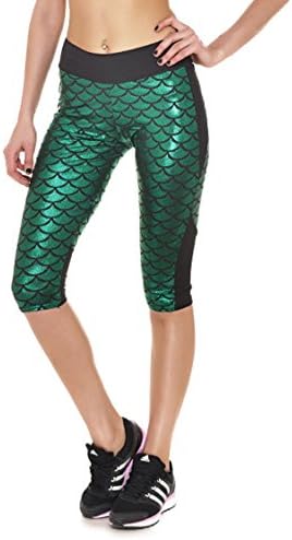 Fvous Women's Mermaid Active Workout Capri Leggings Running Yoga Tights L